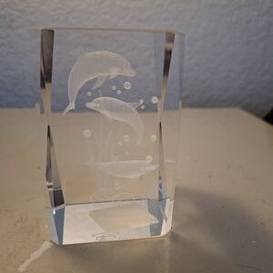 Etched Glass Dolphin Paper Weight